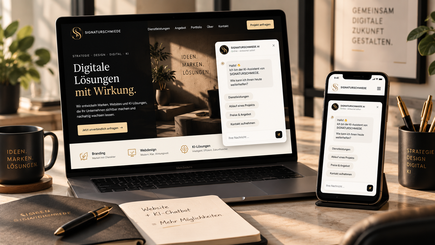 KI-Website-Konzept mit integriertem KI-Chatbot – SIGNATURSCHMIEDE