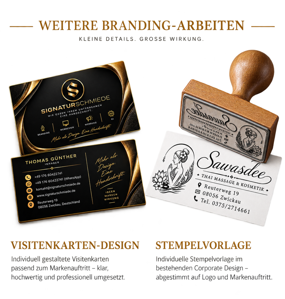 Visitenkarten-Design und Stempelvorlage für Sawasdee – Branding von SIGNATURSCHMIEDE